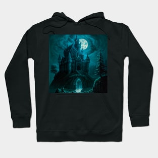 Spooky Halloween Castle in Blue and Black Hoodie